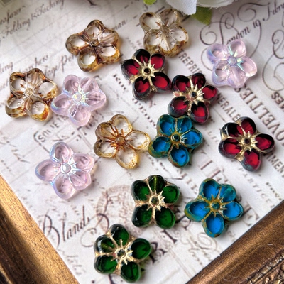 进口捷克珠14x12mm复古毕加索五瓣花琉璃珠手作diy串珠材料配件