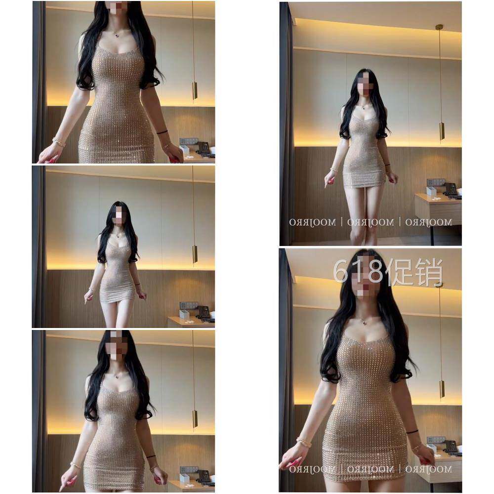 闪钻辣妹吊带连衣裙女秋冬纯欲性感高级感紧身收腰小个子包臀短裙