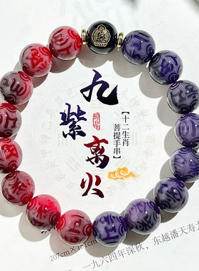 九紫离火本命年菩提手串情侣款雕刻六字箴言佛珠十二生肖文玩手链