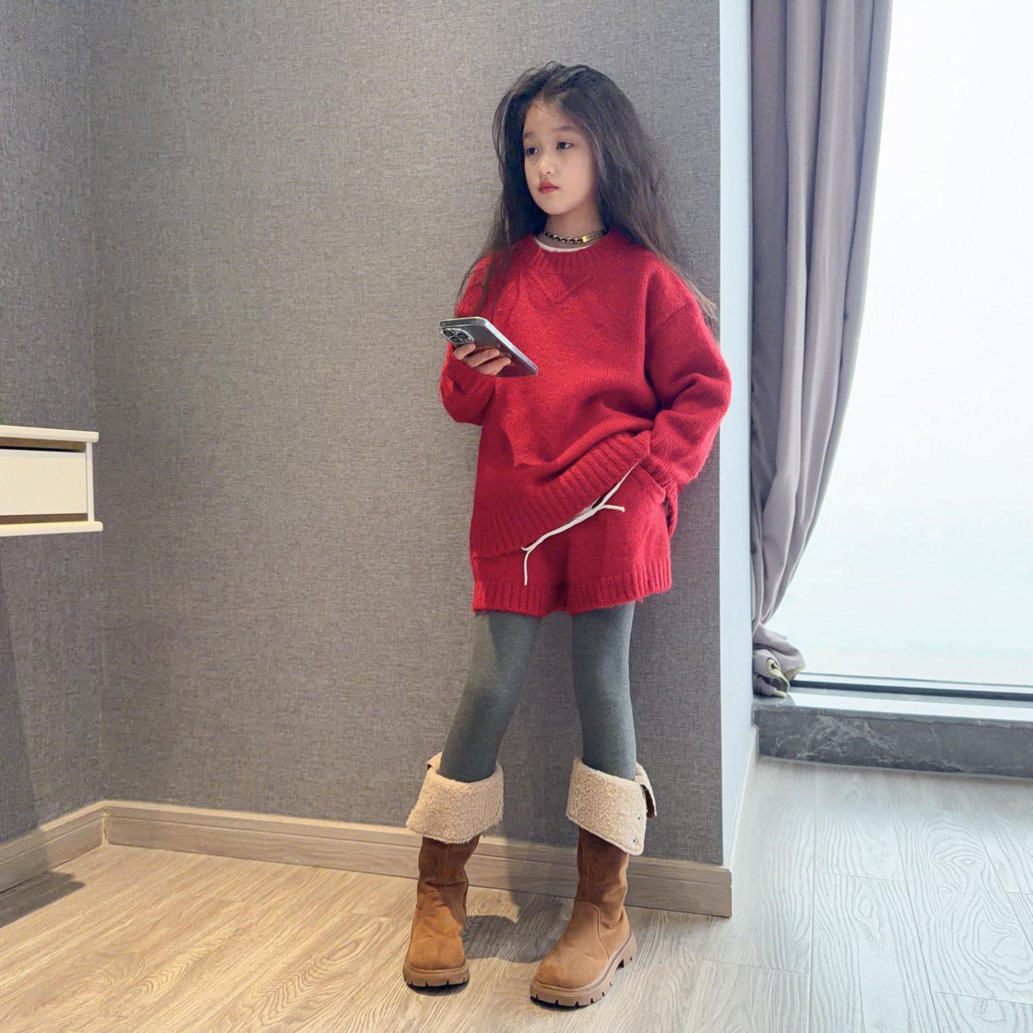 女童红色毛衣套装冬2025女孩洋气宽松慵懒针织衫本命年新年衣服潮,童装/婴儿装/亲子装,套装,淘宝优惠券,粉丝福利购,淘宝优惠卷