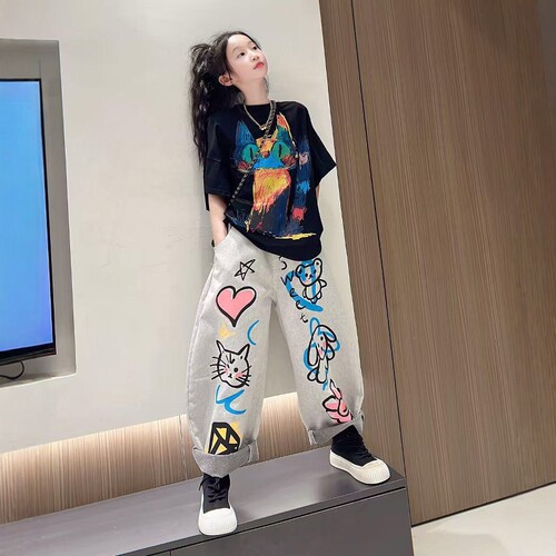 女童牛仔裤2026夏季新款儿童洋气时髦阔腿裤中大童女孩夏装休闲裤
