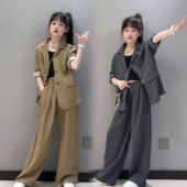 中大童春秋时髦洋气网红儿童西服休闲两件套 2026新款 女童秋装 套装