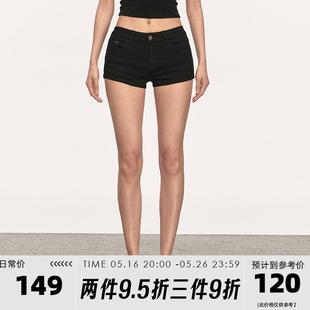美式 anna 女夏季 辣妹超短百搭A(yù)字休閑熱褲 aneae黑色低腰牛仔短褲