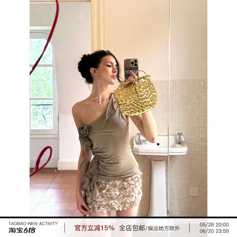 0122stepll 闪耀的她 亮片半身裙女夏设计感低腰修身显瘦包臀短裙