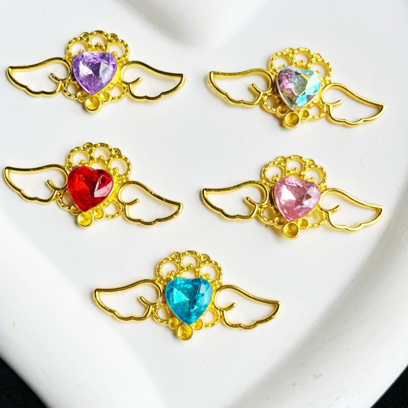 玖阁家合金DIY爱心翅膀8mm切面桃心发饰配件