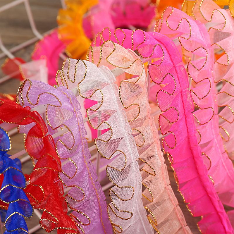 宽2cm金边单层雪纱花边手工DIY服饰配件芭比娃娃小撑裙边打折花边