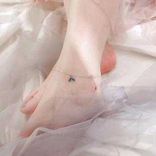 女款 气质小众设计清新学生脚环韩版 s925银蓝色鱼尾脚链简约个性