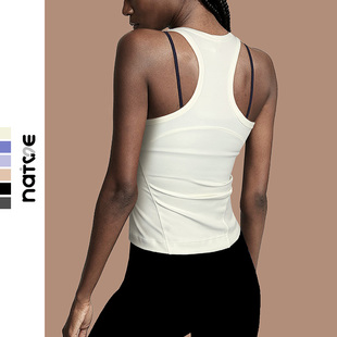 外穿健身衣跑步背心薄健身工字背心女裸感训练背心短款 健身服速干