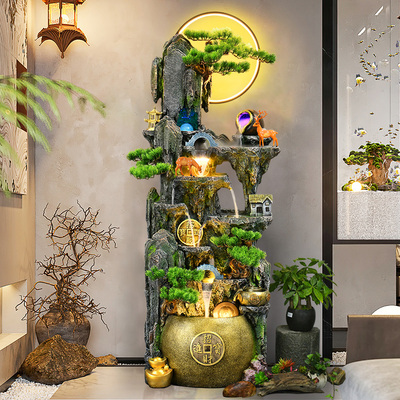 假山流水摆件循环水景观高山流水生财风水轮开业礼品前台装饰品