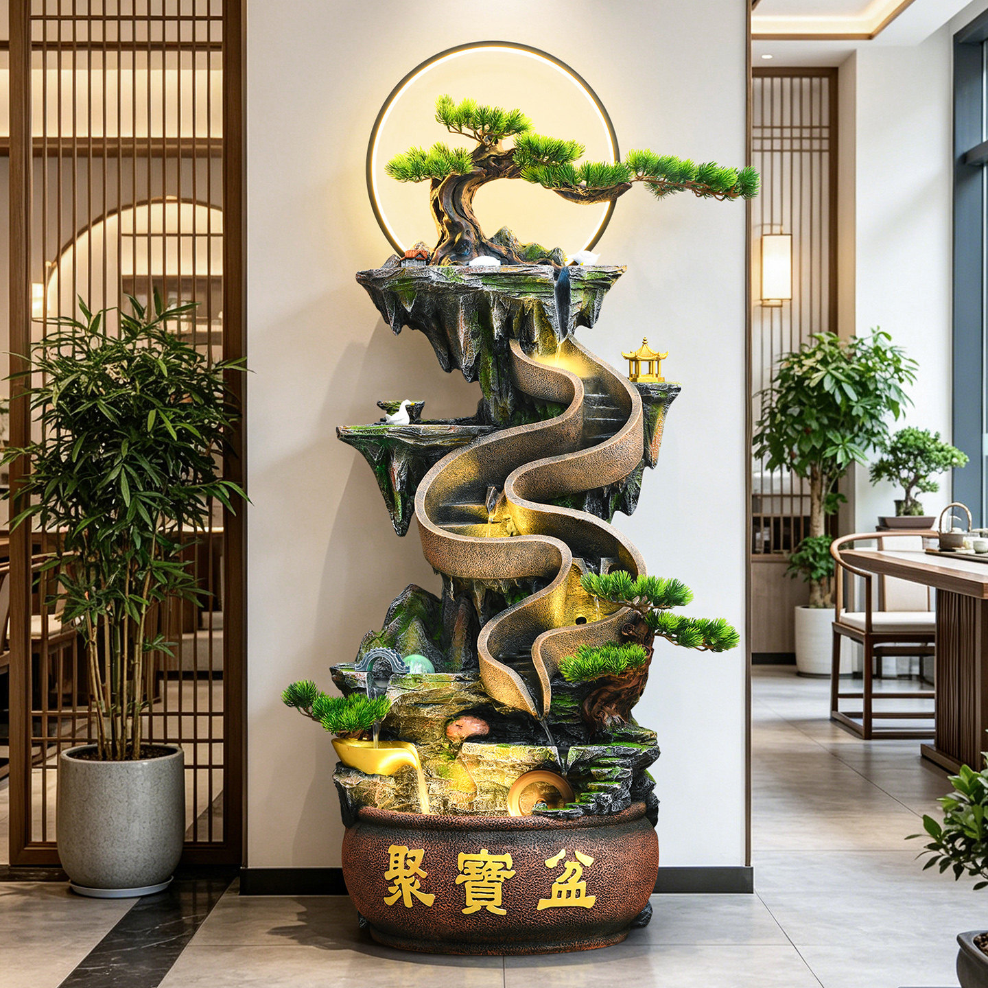 假山流水喷泉摆件循环水庭院客厅招财风水轮聚宝盆水景装饰