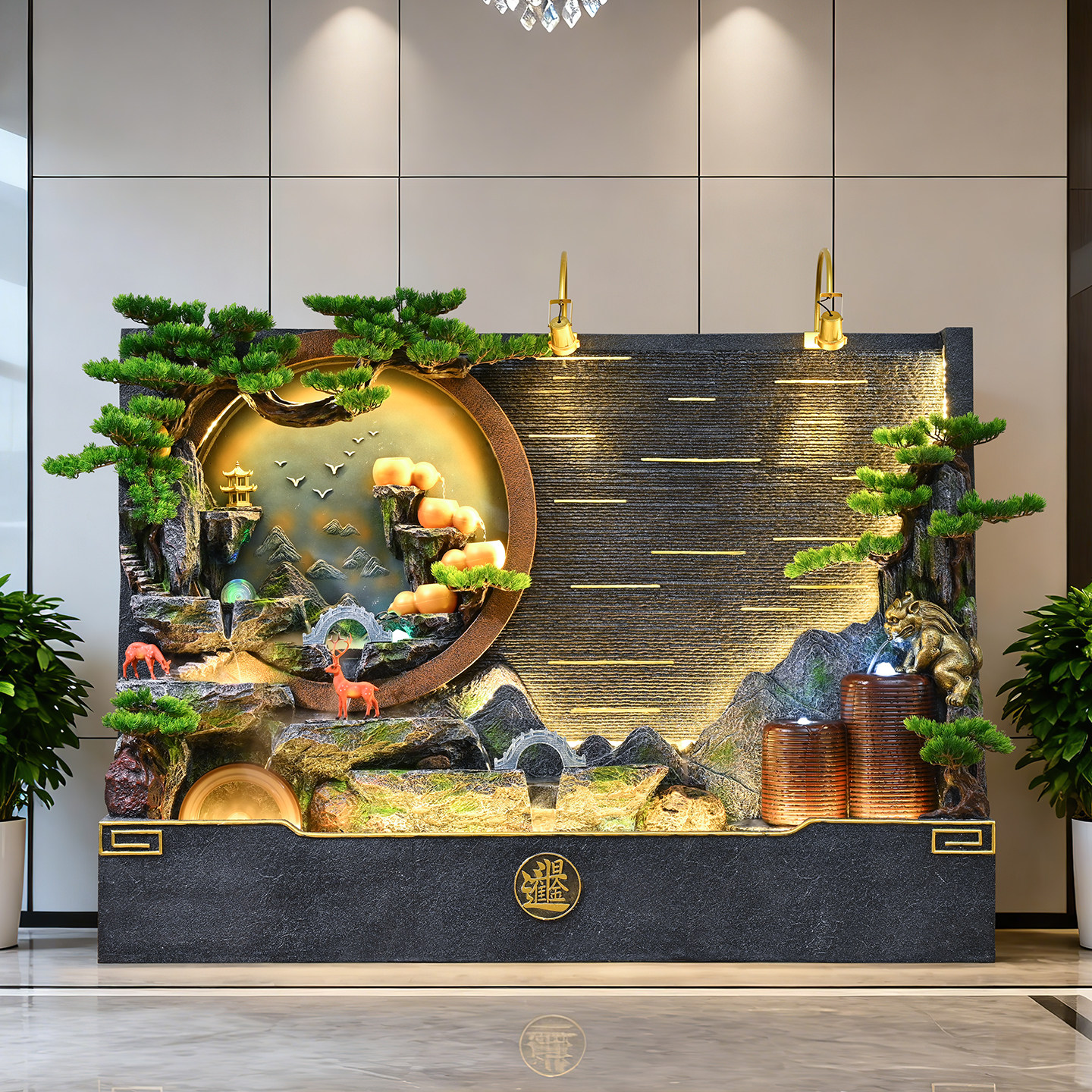 中式水幕墙假山流水摆件客厅装饰品循环水景办公室招财风水轮摆设,家居饰品,流水摆件,淘宝优惠券,粉丝福利购,淘宝优惠卷