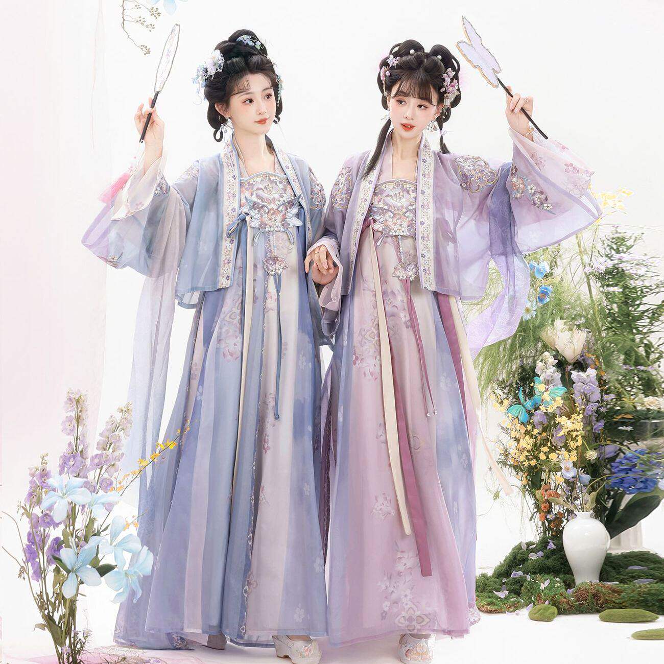 紫蓝春序唐制齐胸裙汉服套装