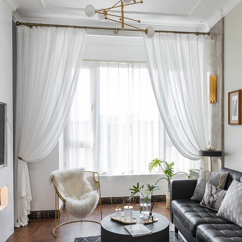 众华鱼骨纱客厅阳台窗帘纱帘简约现代卧室飘窗白纱透光不透人窗纱