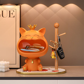大嘴猫钥匙收纳摆件招财猫玄关装 饰品桌面置物架乔迁新居布置摆件
