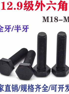 M18M20M22M24M27 12.9级高强度外六角螺丝加长全牙螺栓合金钢螺杆