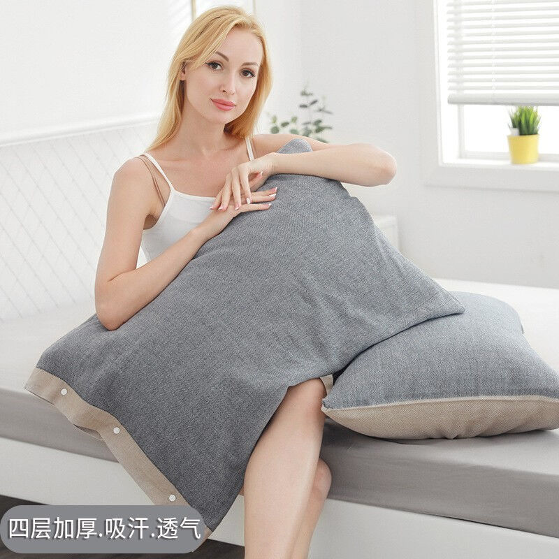 FSILE100%纯棉枕套一对装纯素色纱布全棉枕头套不含枕芯学生儿童
