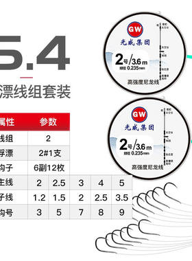光威鱼线大线组套装八字环硅胶太空豆漂座快速刻度铅纳米2副主线