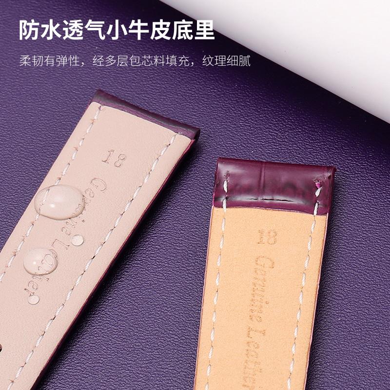 原装适用紫色真皮手表带女牛皮表链卡西欧天王飞亚达天梭浪琴表带