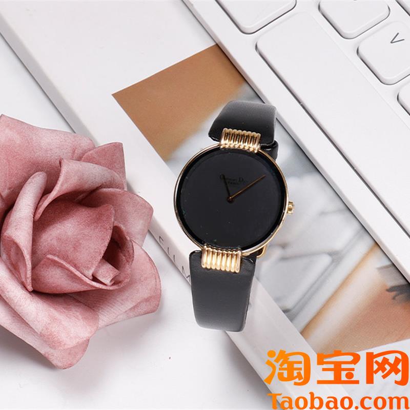 原装适用迪奥真皮手表带女Dior黑月中古系列表带平纹黑色表带定制