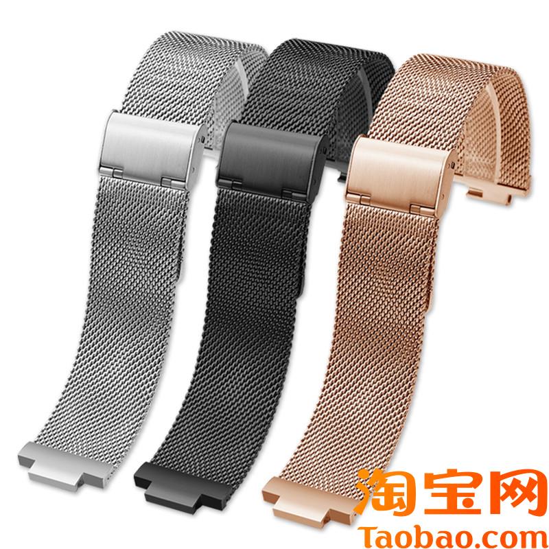 原装适用Aigo爱国者智能手表V2系列钢带凸口男女不锈钢网带手表带