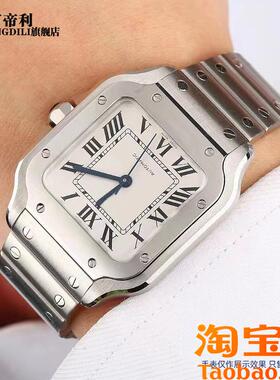 原装适用卡地亚山度士Santos桑托斯100精钢手表带蝴蝶扣金属表链2