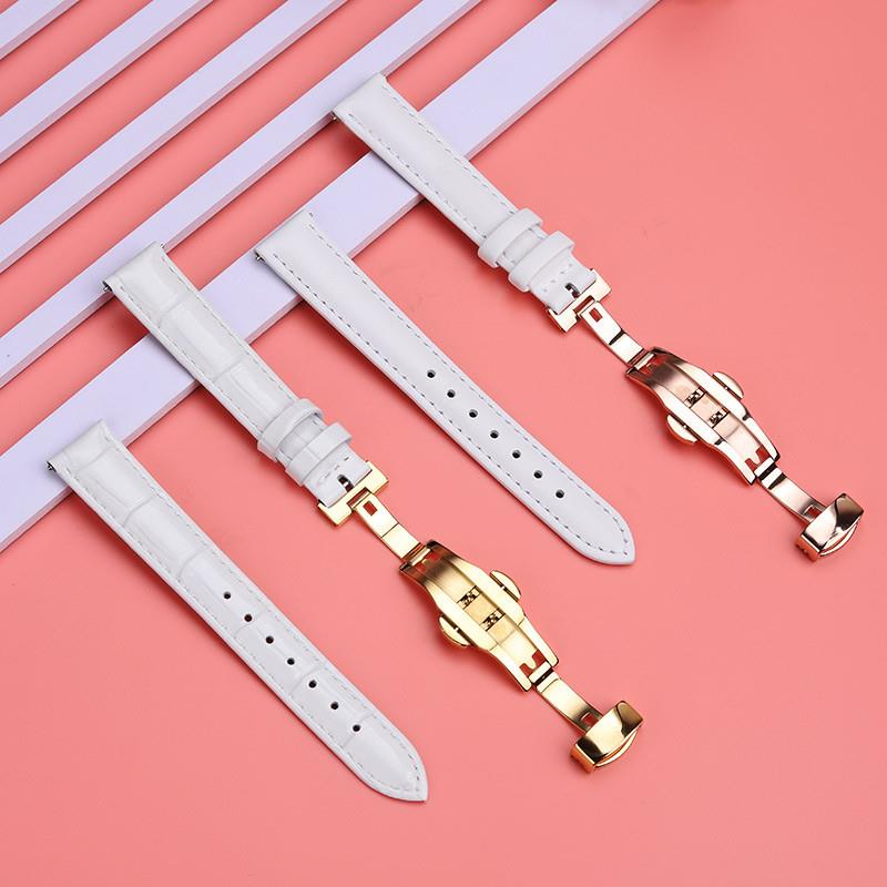 原装适用真皮女款白色表带飞亚达阿玛尼CK天梭DW依波路通用快拆手