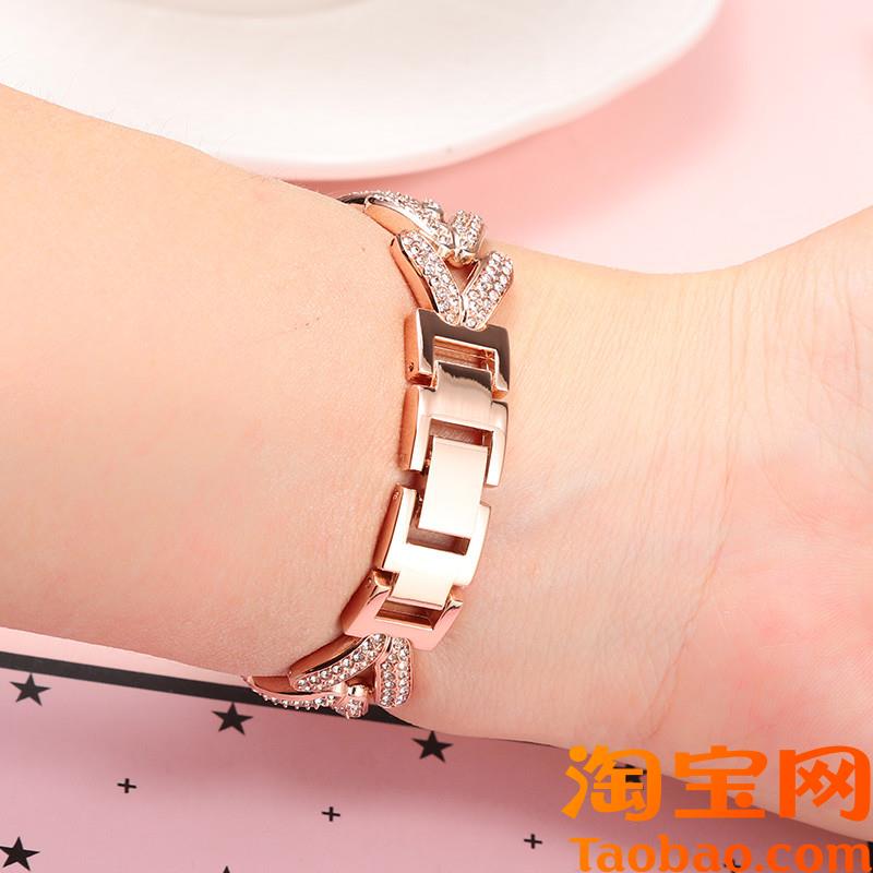 原装适用rorolove手表带钢带女12/78颗钻石系列母贝玫瑰金钢表链1