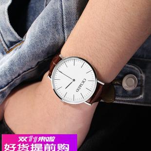 适用原厂CICI&DD男士石英手表时尚潮流腕表礼盒白壳白面黑带5593G