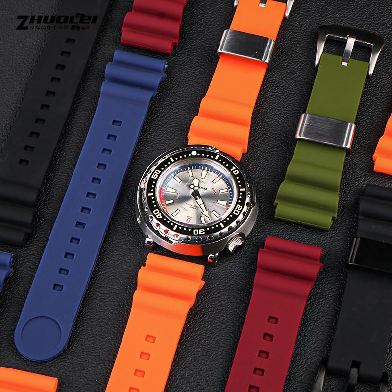 适用原厂精工5号太阳能手表男硅橡胶表带水鬼潜水罐头SNE537SRPA8