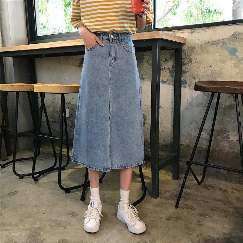 春夏韩版中长款裙子百搭高腰A字裙女装开叉牛仔裙修身显瘦半身裙|msdalam kategori Butik wanita / wanita, skirt - dari Buy2taobao.com untuk memberikan perkhidmatan ejen Taobao profesional membeli