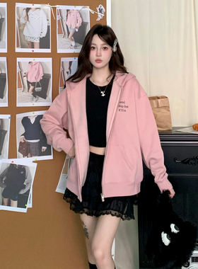 KTDA基础幻影标语印花拉链开衫连帽卫衣美式高街男女春秋帽衫外套