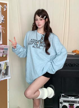 KTDA春秋基础标语印花国潮牌情侣男女宽松打底衫百搭T恤长袖2024