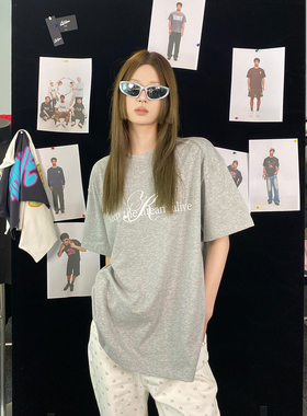 KTDA国潮基础草写字母刺绣体恤衫情侣款宽松短袖T恤男女潮牌上衣