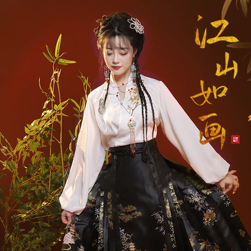 听月小筑【江山如画】原创女春秋衬衣交领明制国风马面裙改良汉服