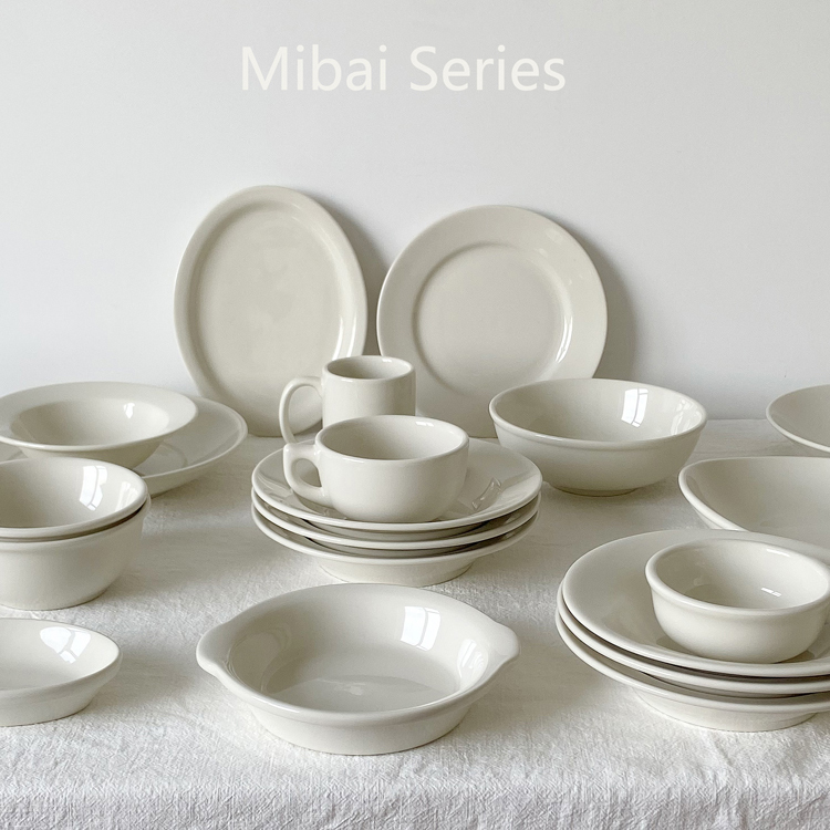 米白系列釉下彩合集平盘汤盘米饭碗马克杯早餐碗汤盘菜盘餐厅家用