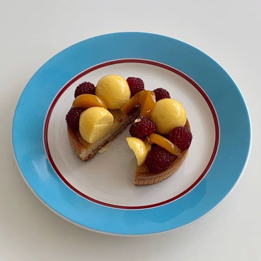 ins蓝色红色线条陶瓷盘19cm