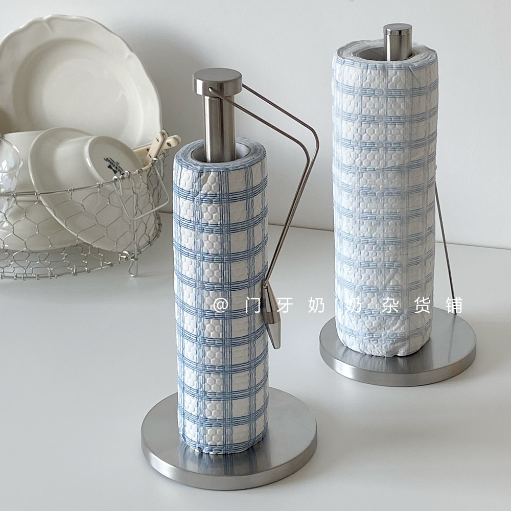 创意厨房不锈钢纸巾架台面立式叉腰大卷筒免打孔纸架保鲜膜收纳架