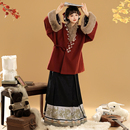 保暖毛呢对穿交日常套装 明制汉服女直领短袄冬款 年年 茗月萱原创