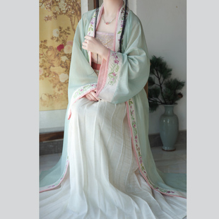 茗月萱[浮蝶]宋制汉服天丝绣花长褙子对襟长衫百迭裙吊带日常套装