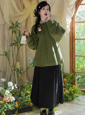 茗月萱[初冬]立领弓袋袖对襟短袄明制汉服松紧马面裙日常秋冬女款