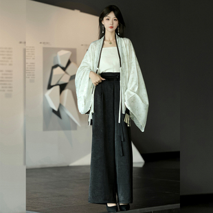 【秋分】茗月萱原创魏晋北朝褶衣吊带改良宋裤松紧阔腿裤日常套装