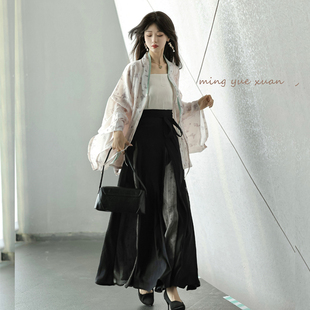 [化蝶]茗月萱原创魏晋北朝对襟褶衣改良三裥裙汉服日常通勤套装女