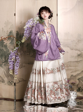 茗月萱【花雾锦鲤】明制汉服女交领对穿交织金马面裙日常套装秋冬