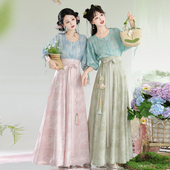 花有约 茗月萱原创唐制汉服天丝印花唐褙子齐腰八破裙改良日常夏