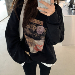 Real shot real price autumn ins lazy sweater women's loose rocket print