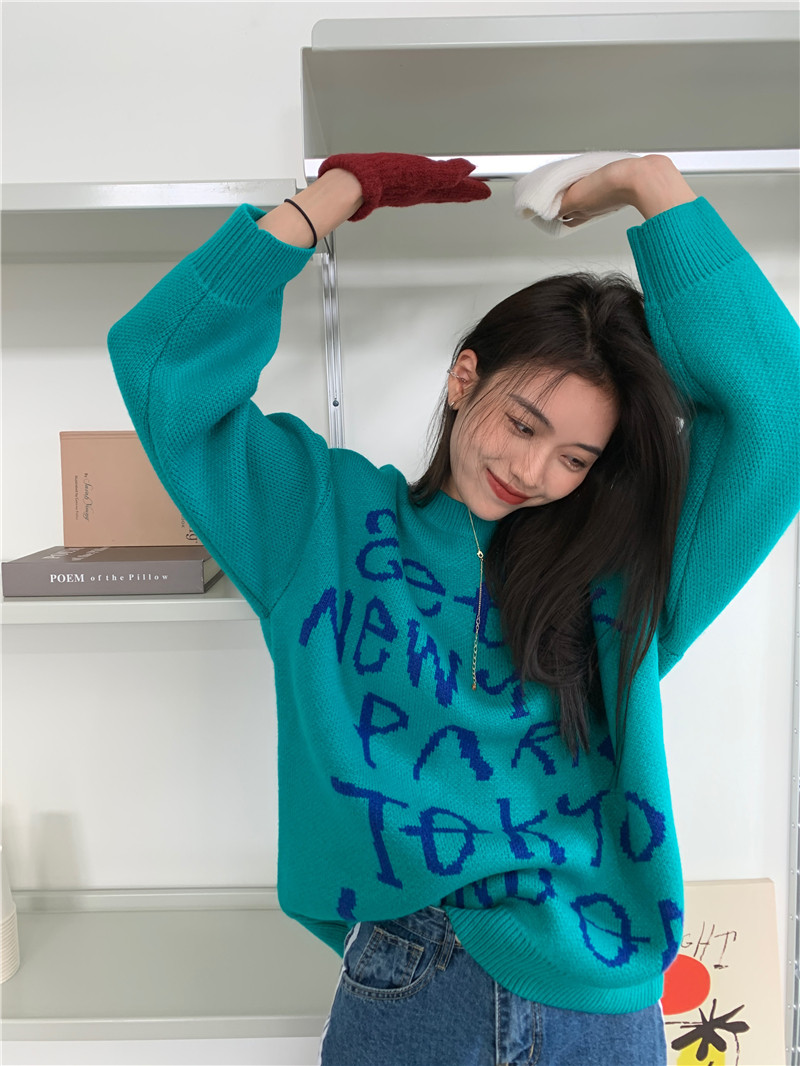 New 2020 personalized letter graffiti long sleeve loose and lazy casual foreign style sweater