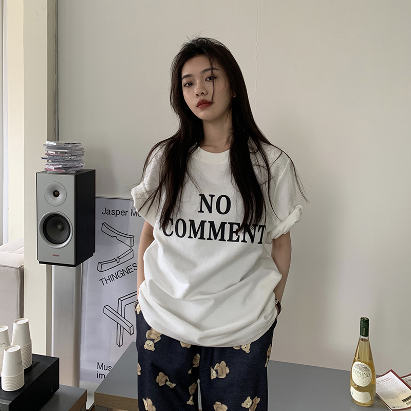 Real price 2021 Korean loose simple white T casual lazy wind show thin letter bottomed shirt