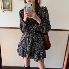 Real price casual V-neck cardigan sweater + two piece dress with ruffle