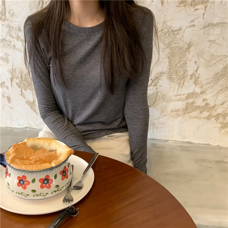 Real price early autumn basic slim long sleeve versatile solid color fashion round neck top