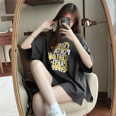 實拍實價超火韓版個性字母塗鴉中長款下身消失顯瘦寬鬆